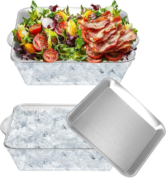 2 Sets 9" Chilled Serving Tray with Compartments Ice Chilled Charcuterie Platter Serving Cold Dish for Party, Charcuterie Dip Fruit Seafood Vegetable Salad Appetizer Shrimp Cocktail