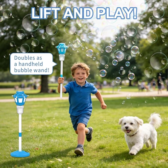 2 Pack Bubble Machine for Kids, Automatic Bubble Blower with Light & Rechargeable Battery, 40 Inch Adjustable Height Outdoor Toys for Party, Toddlers, Sibling Gifts (Includes 6 Solution), Blue