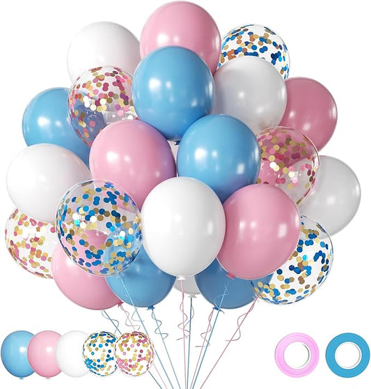 Pink & Blue Latex Balloon Set - 12 Inch Gender Reveal Balloon Pink and Blue Balloons for Gender Reveal, Birthday, Wedding & Bridal Shower Decor