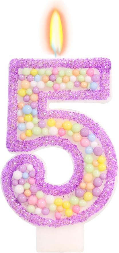 Birthday Candles - Number 5 Candle, Colorful Macaron Candles for Boys/Girls, Purple Birthday Decorations, Purple Cake Decorations