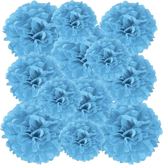 PATIKIL 8" 10" 12" Tissue Paper Pom Poms, 12PCS Pom Poms Paper Flowers Ball Tissue Paper Flowers Assorted Size for Wedding Bridal Shower Birthday Party Backdrop Decoration, Blue