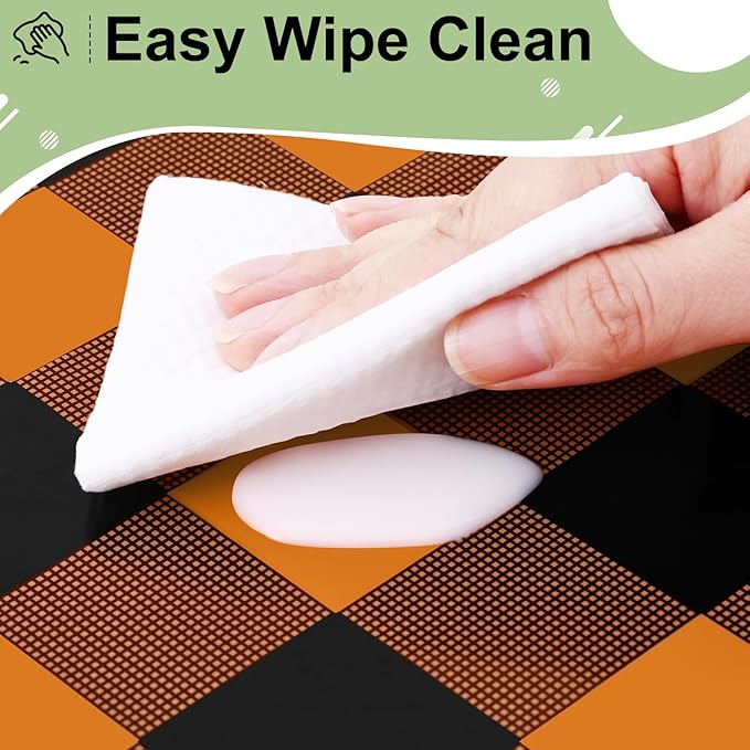 misaya 12 Packs Buffalo Disposable Table Cloth, 54 x 108 Inch Waterproof Plastic Tablecloth, Rectangle Black and Orange Checkered Table Covers for Picnic, Birthday, Party