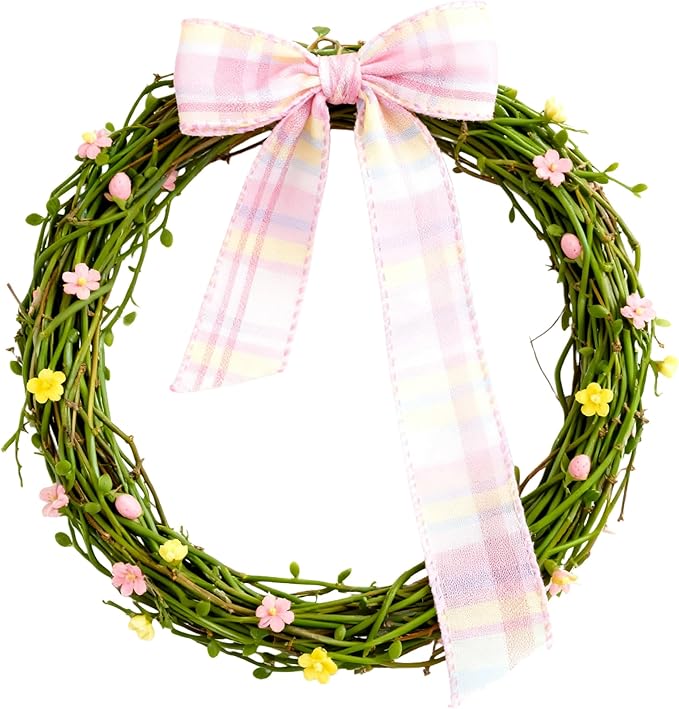 Meseey 2.5 Inch x 10 Yards Pastel Plaid Wired Ribbon, Buffalo Check Wired Edge Ribbon for Easter Wreaths, Gift Wrapping, Easter Baskets, Crafts, Spring Party Decorations