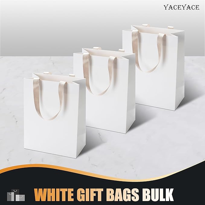 White Gift Bags, 10Pcs 8x4.25x10 Medium Paper Gift Bags with Handles, White Paper Shopping Bag Bulk, Merchandise, Goodie, Boutique Bag