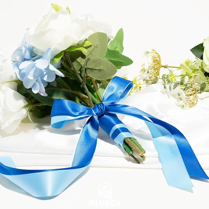Blue Satin Ribbon 1 Inch Assorted Royal, Navy, Light, Dusty Blue Double Faced Satin Ribbon Set for Gift Wrapping, Flower Bouquet, Wedding Invitation, Baby Shower Decor, Hair Bows & Crafts - 30Yds