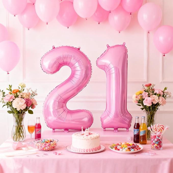 Pink Number 21 Balloons, Big Large Foil Number Balloons, Jumbo Giant Mylar Balloons for Birthday Party Decorations Supplies Anniversary (Number 21)
