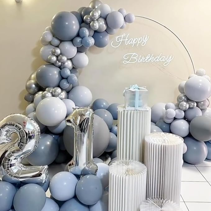 Voircoloria 105pcs Dusty Blue Balloons 12inch Party Latex Balloons for Boys Girls Birthday Baby Shower Gender Reveal Wedding Sunflower Party Decorations