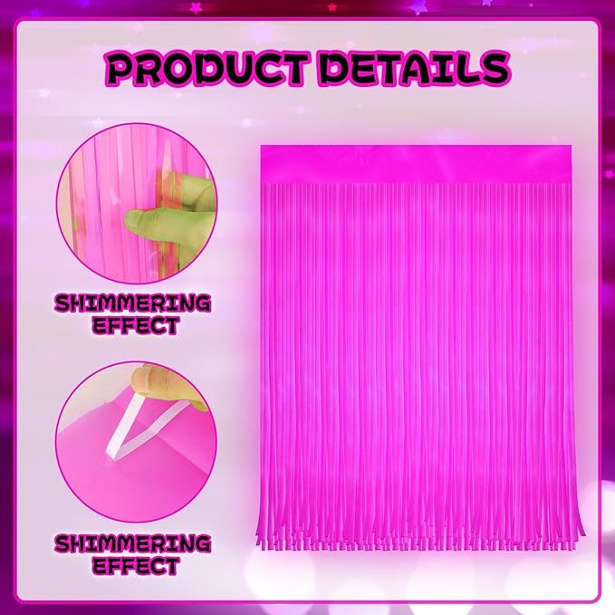 4 Pack Glow in The Dark Curtains Party Supplies 6.6 x 3.3 Ft Glow Tinsel Foil Fringe Curtains Purple Photo Booth Prop Backdrop Streamer for Birthday Holiday Neon Party Decorations