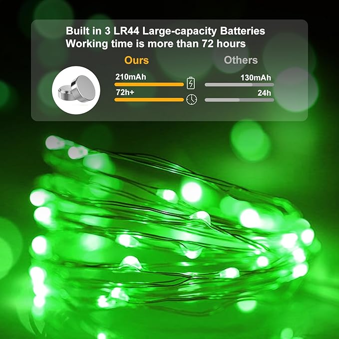 pozzolanas 50 Pack Green Battery Operated String Lights - 7ft Waterproof Fairy Lights with 20 LEDs for Home, Mason Jar, Party, Wedding, Halloween, Christmas Decorations