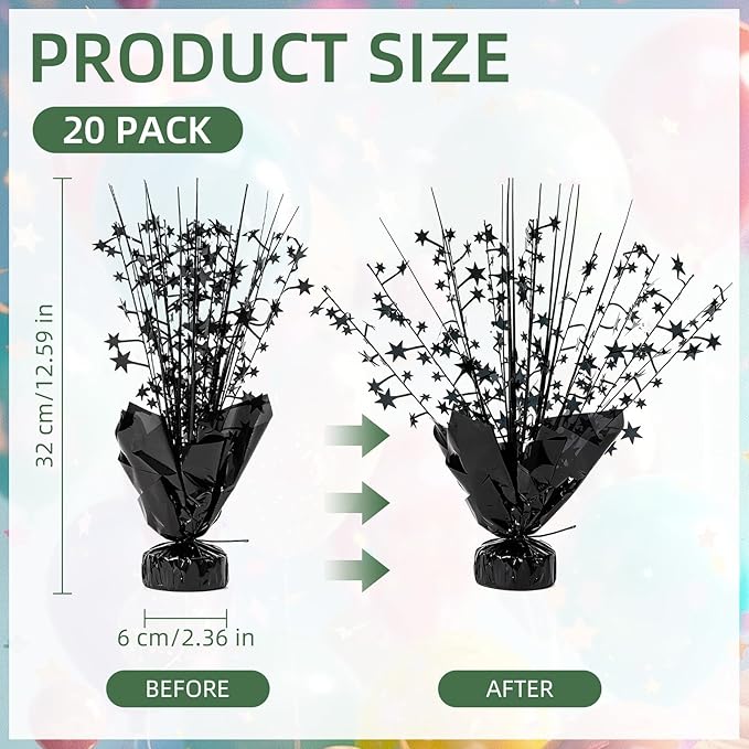 20 Pack Black Star Table Decorations Metallic Foil Spray Centerpiece Burst Table Centerpieces for Birthday Party Decoration Graduation Wedding Baby Shower Party Supply (Black)