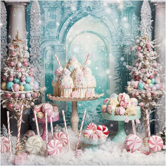 Kate 10x10ft Christmas Candy Tree Photography Backdrops Dreamlike Snowflake Ice Cream Cake Cup Christmas Decoration Photo Background Xmas Happy Birthday Party Baby Shower Backgrounds Video