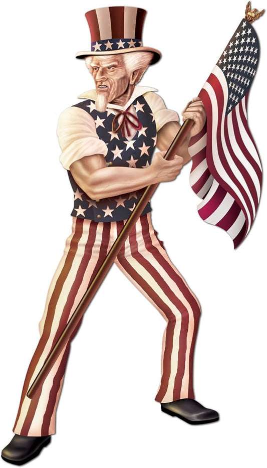 Beistle Jointed Uncle Sam Photo Prop Backdrop, 66" Tall - USA Fourth of July Wall Decoration, Memorial Day Patriotic Cut-Out