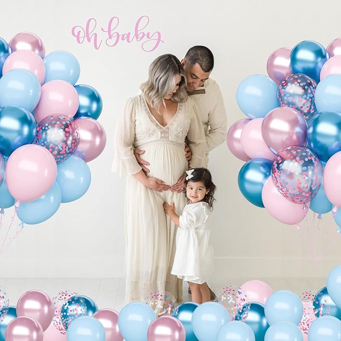Pink and Blue Latex Balloons Set, 65Pcs 12 Inch Metallic Pink and Metallic Blue Balloons, Gender Reveal Balloons for Boy or Girl Gender Reveal Decorations Birthday Party Baby Shower Anniversary