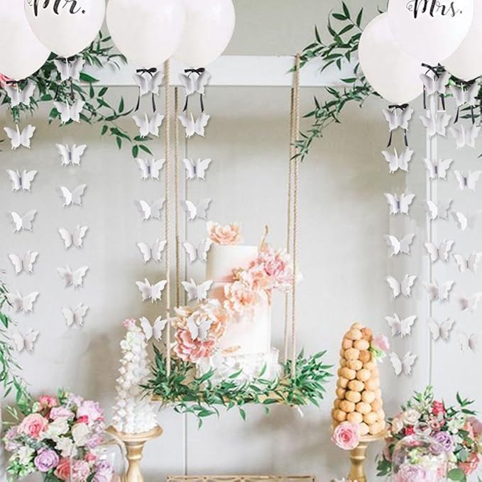 Butterfly Banner Decorative Paper Garland for Wedding Baby Shower Birthday Theme Decor 110 Inches Long Pack of 2 Pieces White