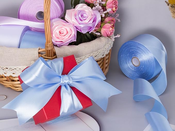 YASEO 2 Inch Sky Blue Solid Satin Ribbon, 50 Yards Craft Fabric Ribbon for Gift Wrapping Floral Bouquets Wedding Party Decoration