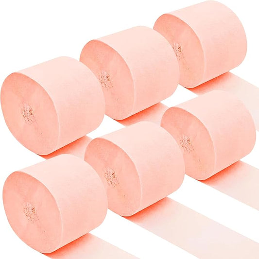 Oun Nana Peach Pink Crepe Paper Streamers Party Decorations, 6 Rolls 738 Ft Party Streamers for Birthday, Baby Shower, Wedding, Graduation, Backdrops, Ceilings and DIY Crafts