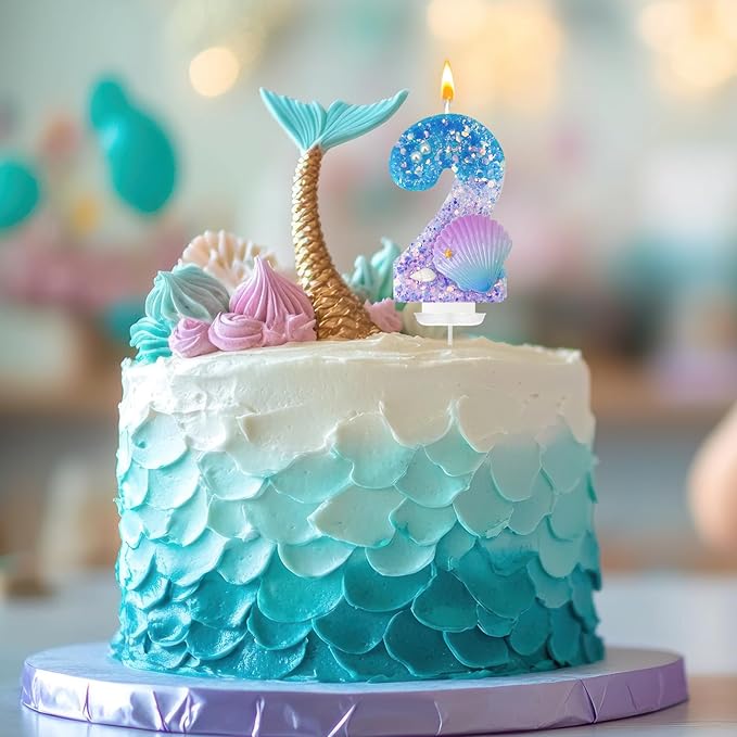 Blue and Purple Birthday Candles, 2th Birthday Cake Decoration, Cupcake Candles，Suitable for Mermaid Theme Party Cake Decoration (2)