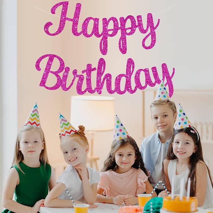BEISHIDA Happy Birthday Banner - NO DIY,Rose Red 10Feet Pre-Strung-Glitter Birthday Sign Garland Backdrop Decorations for Women men Party