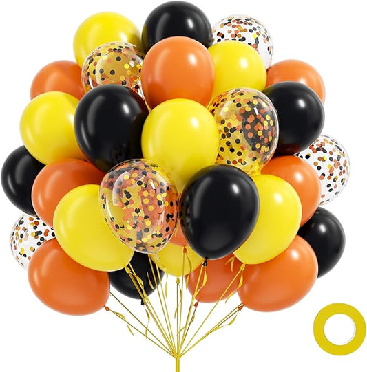 60pcs Construction Balloons 12inch with Black and Yellow Confetti Balloons for Transportation Excavator Themed Birthday Party Decorations