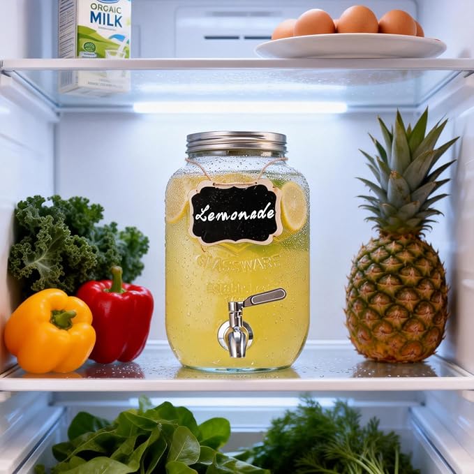 1 Gallon Glass Drink Dispensers For Parties,Beverage Dispenser,304 Stainless Steel Spigot Leakproof,Lemonade Dispenser for Sun Tea, Homemade Juice