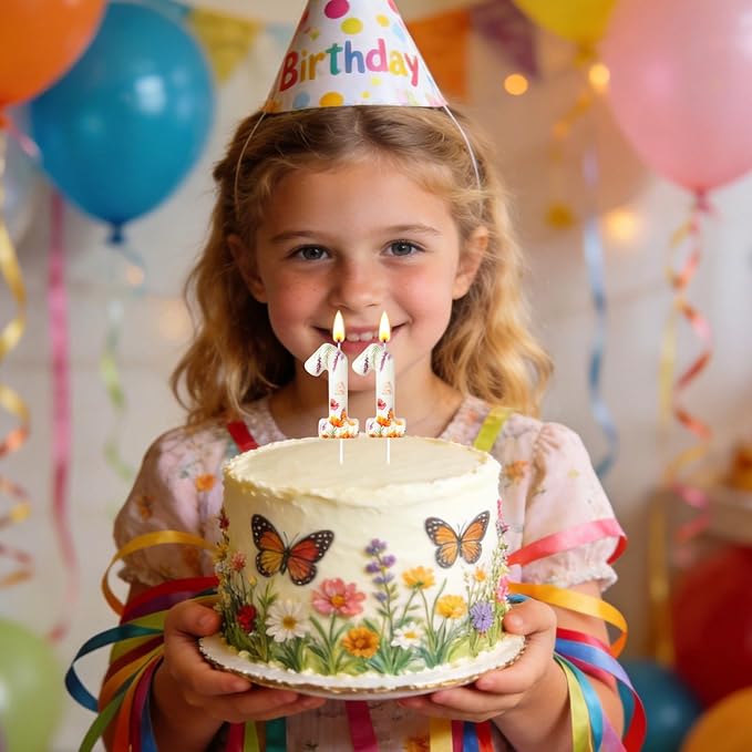 Number 1 Birthday Candle for Cake – Floral Botanical Design with Butterfly Detail – Elegant Cake Topper for Birthday, Garden Party Decoration