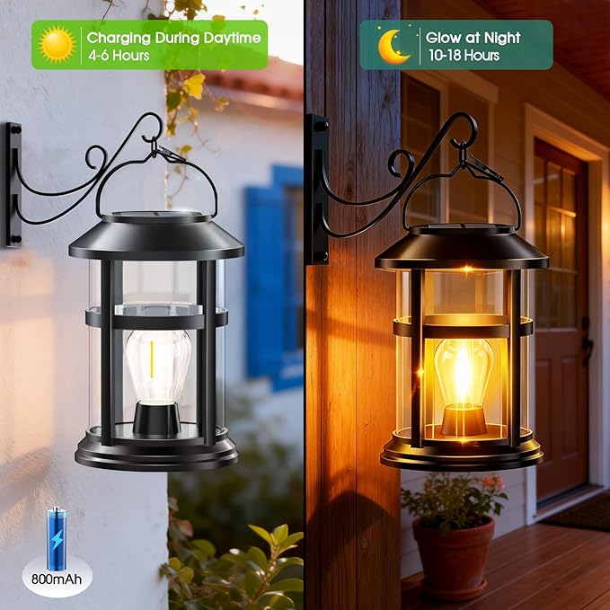 GARPAR Solar Lanterns Outdoor Waterproof with Wall Mount Kit, Upgraded Brighter Hanging Solar Lights for Outside, Auto On/Off Solar Powered Lantern for Garden Yard Patio Porch Decor, Gift for Mom