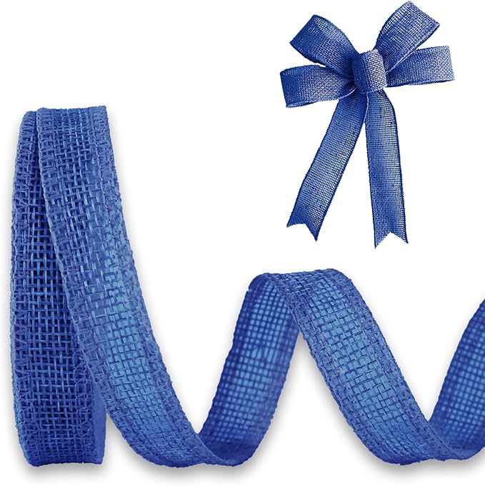 Navy Blue Burlap Ribbon 1/2 inch X 10 Yard Natural Navy Blue Woven Ribbon DIY Handmade Solid Wired Edging Production Wreath Holiday Decoration Gift Ribbon for Gift Wrapping Navy Blue Ribbon
