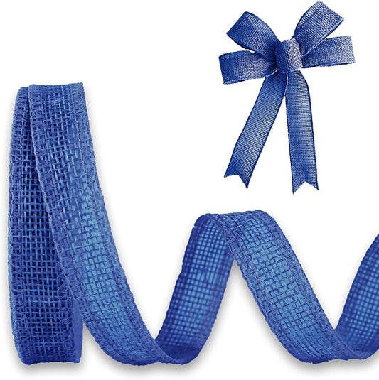 Navy Blue Burlap Ribbon 1/2 inch X 10 Yard Natural Navy Blue Woven Ribbon DIY Handmade Solid Wired Edging Production Wreath Holiday Decoration Gift Ribbon for Gift Wrapping Navy Blue Ribbon
