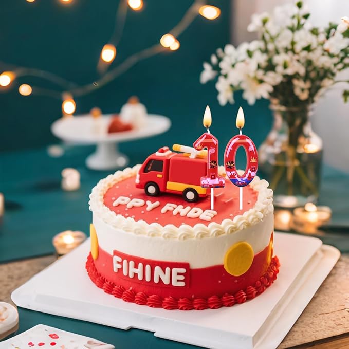 Number 11 Candle, Firetruck Fireman Cake Decoration, 11th Birthday Candle Birthday Party Supplies Firefighter Themed Cake Topper Decorations for Kids Boy Girl Party Decor (red, Number 11)