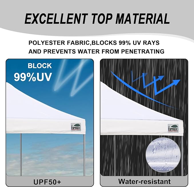 Eurmax USA 10x10ft Pop Up Canopy,Commercial Instant Tent for Outdoor Events,Patented No-Tip Rolling Storage Bag with 4 Sandbags,UV & Water Resistant,Heavy Duty Portable Shelter Gazebo,Sky Blue