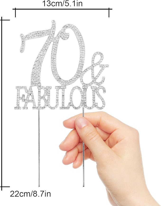 70 & Fabulous Cake Topper 70 Years Birthday Or 70th Wedding Anniversary Silver Crystal Rhinestone Party Decoration