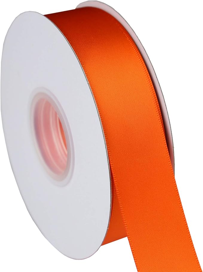 ITIsparkle 1" Inch Double Faced Satin Ribbon 50 Yards-Roll Set for Gift Wrapping Scrap Books Party Favor Hair Braids Baby Shower Decoration Floral Arrangement Craft Supplies, Tarrid Orange Ribbon