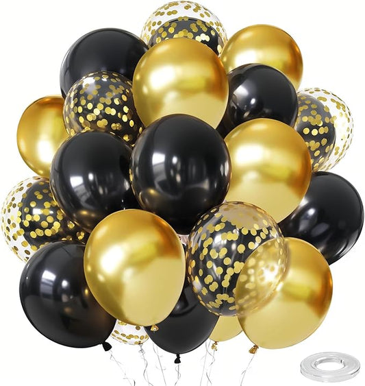 Zesliwy Black and Gold Confetti Balloons, 50 Pack Gold Metallic and Black Latex Balloons for Birthday Graduation 2026 Anniversary New Year Party Decorations
