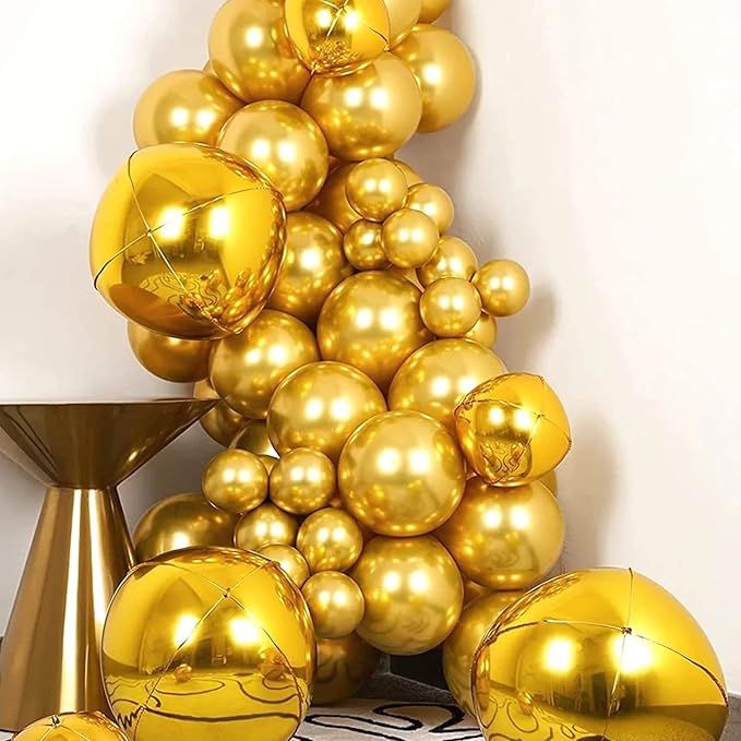 Voircoloria 130pcs Metallic Gold Balloons Different Sizes 18" 12" 10" 5" Party Latex Balloons for Birthday Graduation Baby Shower Wedding Anniversary New Year Party Decorations