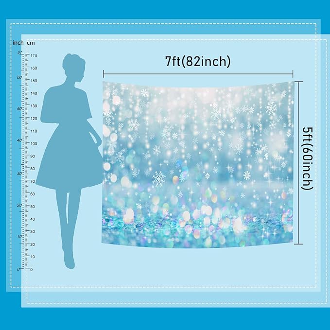 Mocsicka Winter Wonderland Snowflake Bokeh Backdrop Ivory Spot Bokeh Winter Christmas Backdrops for Photography Kids Children Newborn Baby Birthday Holiday Party Decor (Blue, 10x8ft(120''x96''))