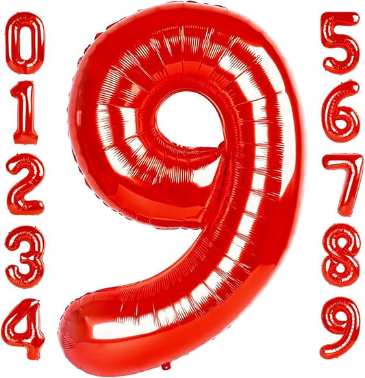 40 Inch Red Numbers 9 Balloon, Balloons Decorations for 9 19 90 Birthday Party, Engagement, Wedding, Graduations, Photo Shoot Supplies