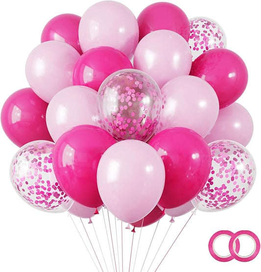 RUBFAC Pink Balloons, Party Balloon for Mother's Day, Hot Pink Balloons for Girls Princess Theme Birthday Decorations Baby Shower Bridal Shower, 65pcs