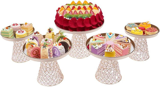 5 PCS Cake Stand Set,Gold Crystal Dessert Table Display Set,Cupcake Plate Stand with Base Decoration for Wedding Birthday Party Celebration