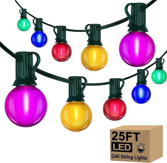 25Ft LED Christmas Outdoor String Lights, G40 Globe Lights with 27 0.6W Multicolor Bulbs, Vintage Christmas Lights for Holiday Party Backyard Wedding Garden Patio Porch Decor, Green Wire
