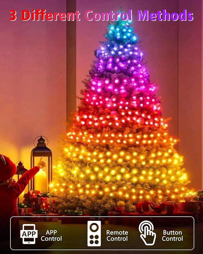 echosari Fairy Lights Plug in, 10Ft 120 LED Cluster Lights with Remote APP Control, Color Changing Firecracker String Lights with Timer Music & Mic Sync for Christmas Holiday Party Decor