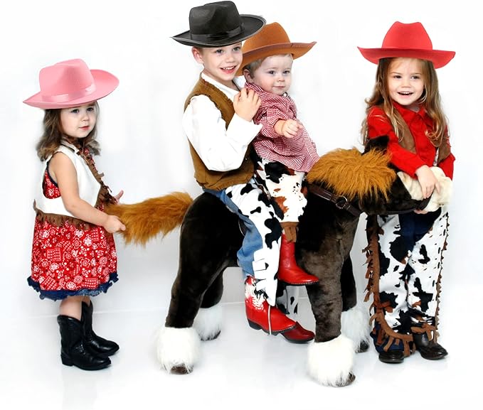 4 Pack Kids Cowboy Hat Felt Western Cowboy Hat Wide Brim Cowgirl Hat for Boys Girls Cosplay Party Costume Accessory