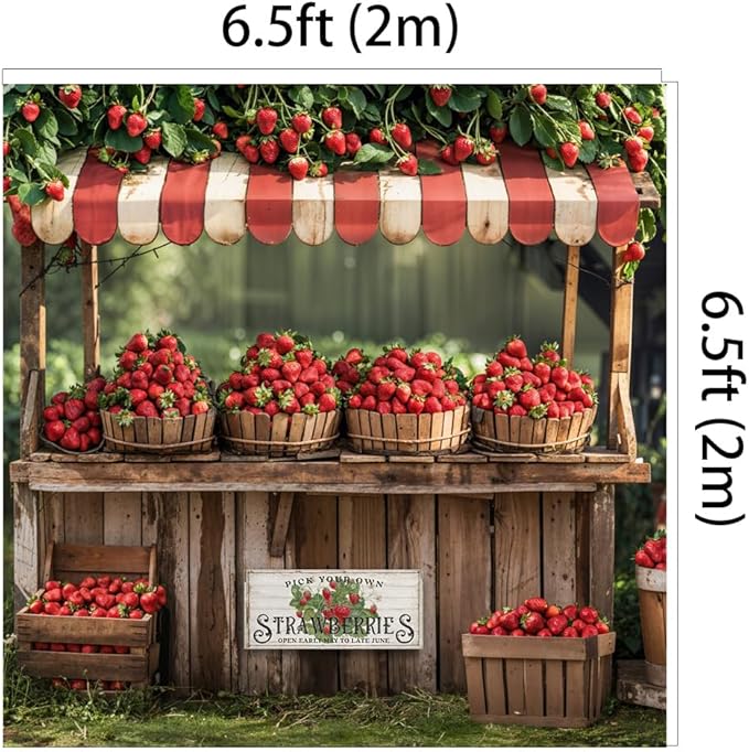Kate 6.5x6.5ft Red Strawberry Backdrops for Photography Summer Fruit Shop Background Pick Your Own Strawberry Backgrounds Baby Birthday Party Banner Studio Backdrop
