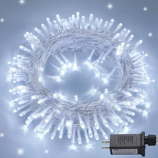 JMEXSUSS 150 LED White Christmas Lights Indoor Outdoor Waterproof, 59 Ft Connectable White String Lights Plug in, 8 Modes Twinkle Fairy Light for Bedroom Room Party Christmas Tree Decor