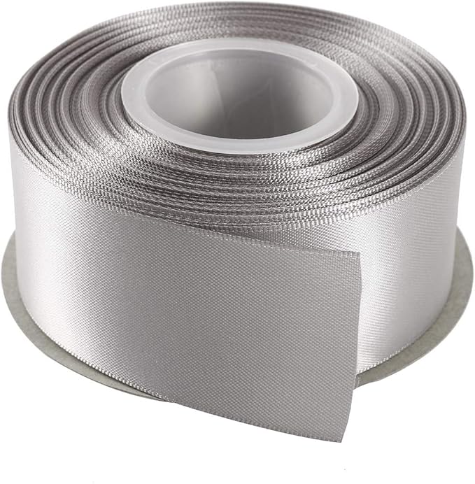 ITIsparkle 11/2" Inch Double Faced Satin Ribbon 25 Yards-Roll Set for Gift Wrapping Party Favor Hair Braids Hair Bow Baby Shower Decoration Floral Arrangement Craft Supplies, Silver Ribbon