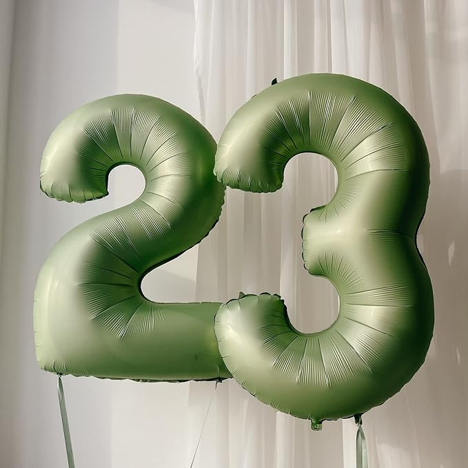Sage Green Number 3 Balloon, 40In Large Foil Number Balloons Set 0-9 for Women, Self Inflating Olive Green Digital 3 Helium Balloon for Girls Boys 1st Birthday Jungle Safari Party Decorations Supplies