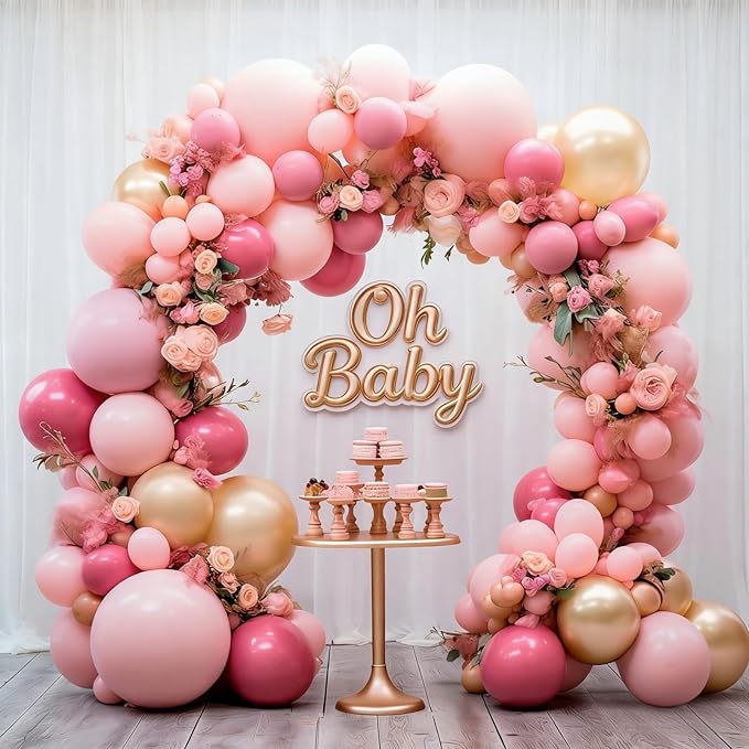 Valentines Day Decorations 155Pcs Rose Red Macaroon Pink Metallic Chrome Gold Latex Balloon Garland Arch Kit for Birthday Anniversary Wedding Romantic Bridal Shower Galentines Day Decor