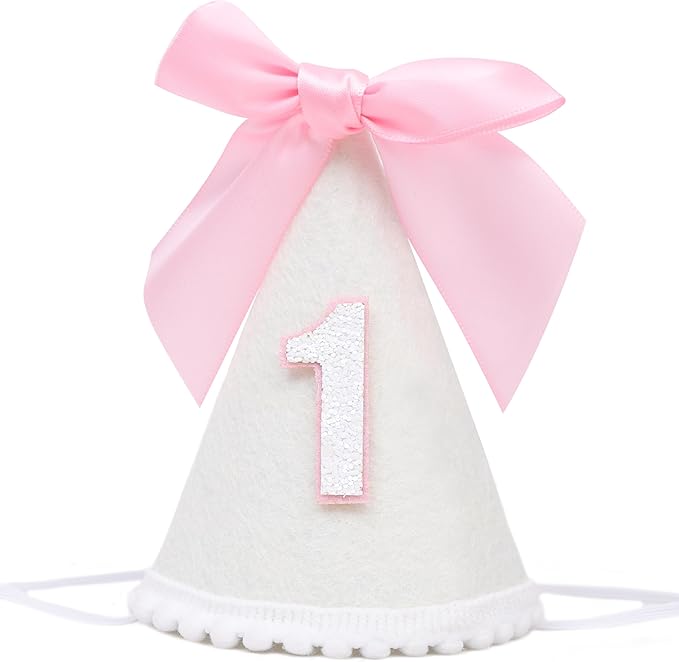 Pink Bow 1/2 Birthday Hat- Pink half Birthday hat, Princess 1st Birthday Supplies,Half Birthday Decorations for Girls