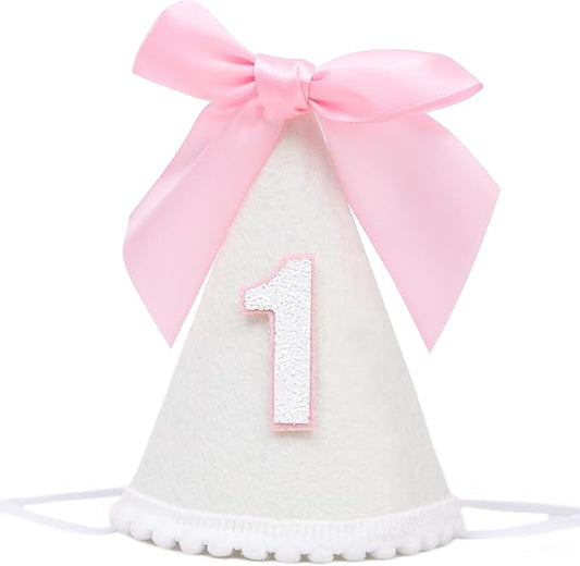 Pink Bow 1/2 Birthday Hat- Pink half Birthday hat, Princess 1st Birthday Supplies,Half Birthday Decorations for Girls