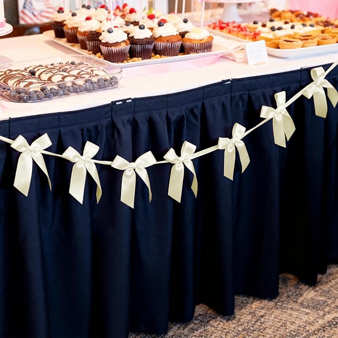 2pcs Beige Bow Garland Banner - 8.3 Feet Coquette Ribbon Bow Party Decorations for Baby Shower Girls, Birthday Party, Bridal Shower Decor (Beige)