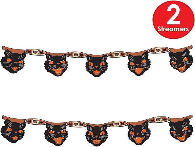 Beistle 2 Piece Vintage Halloween Party Decorations - Black Cat Banners